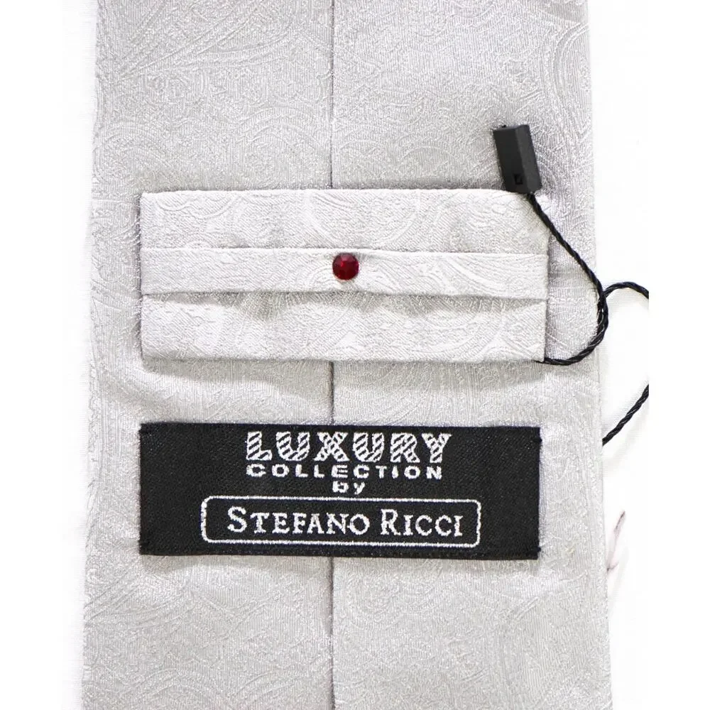$350 STEFANO RICCI - Silver Paisley Silk - 3.25
